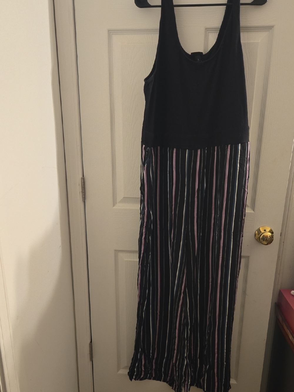 torrid Black Tank Jumpsuit with Multicolor Vertical Stripes